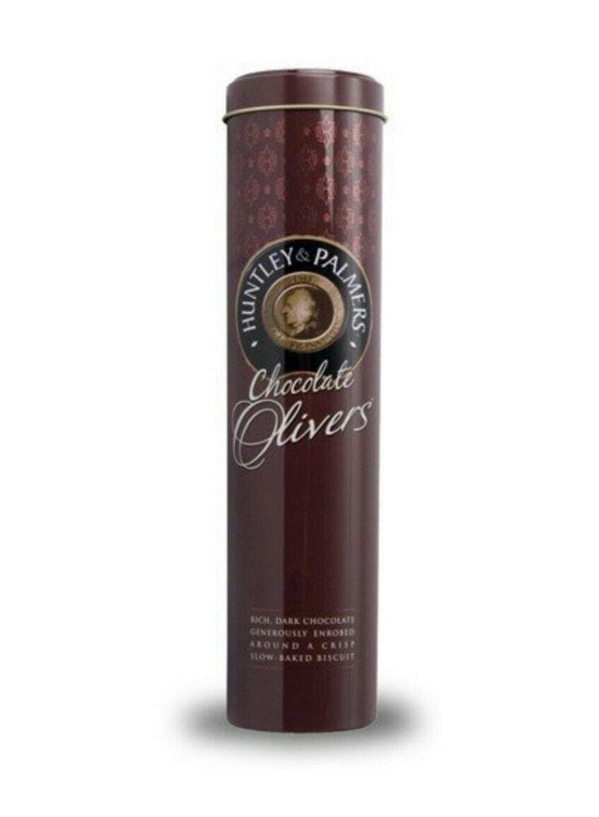 Chocolate Olivers - Dark Choc Biscuits in Gift Tin by Huntley & Palmers