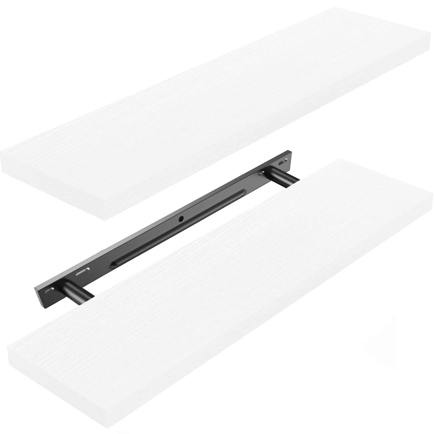Floating Shelves, White Shelves with Length 60cm, Set of 2 Wall Shelves, Easy to Install Decorative Shelf with Large Storage for Bedroom, Bathroom, Home Office, Living Room
