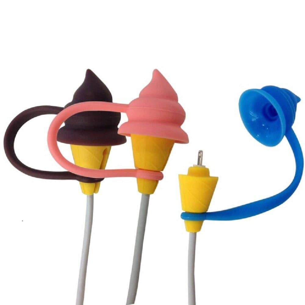 Poo Ice-Cream Shape 3-in-1 Silicone USB Cable Protective Charger Cover, Pack of 3