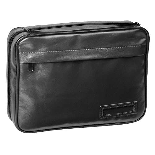 Large Black Zipper Pocket Reinforced Polyester Bible Cover Case with Handle