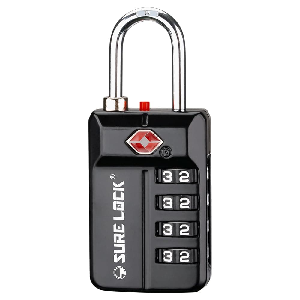 SURE LOCK TSA Approved 4-Digit Resettable Combination Luggage Lock with Open Alert, Easy-Read Dials - for Luggage, School Lockers, Gym, Office, Toolbox & Security Cases (Black 1 Pack)