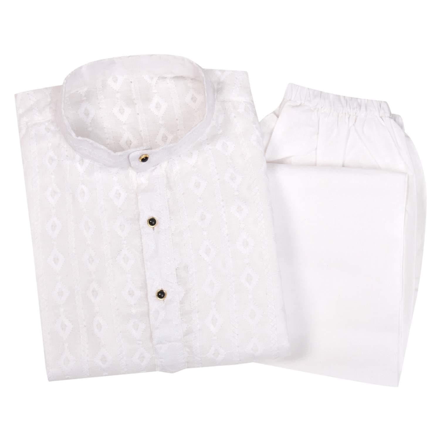 Baby Boys Ethnic Wear Colored Cotton Chikankari Kurta, Round Collar, Full Sleeves With White Pyjama