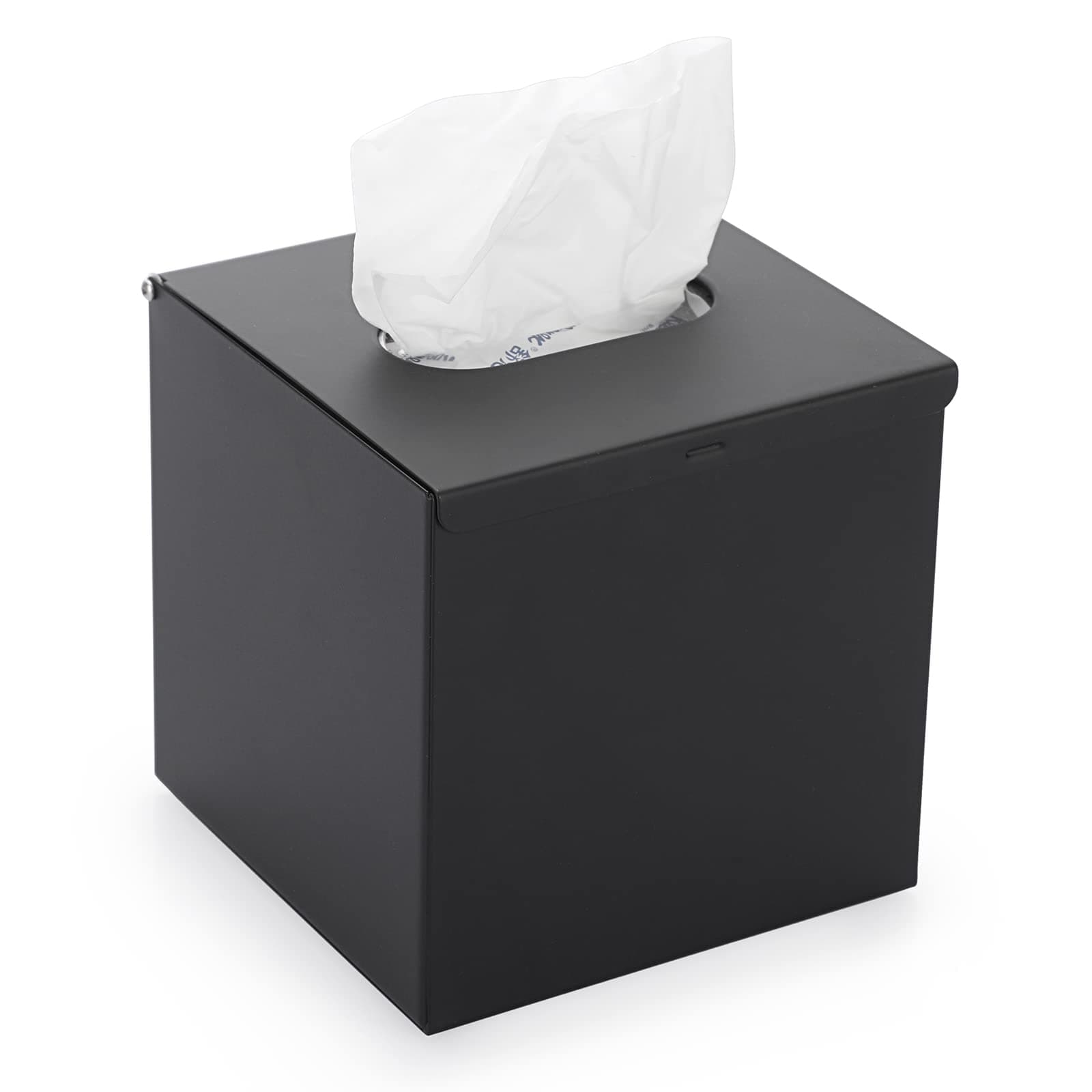 Square Tissue Box Cover - Stylish Cube Stainless Steel Tissue Box Holder, Modern Metal Facial Tissue Holder for Dresser Table Night Stand Bathroom Vanity Home Office Bar Wall Decor, Black