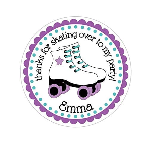 Personalized Customized Birthday Party Favor Stickers - Roller Skates - Round Labels - Choose Your Size