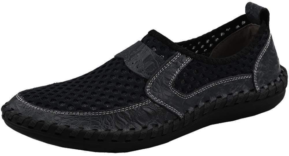 Men's Black Loafers Breathable Slip-on Shoes Mesh Comfortable Walking Shoes (Black 40)