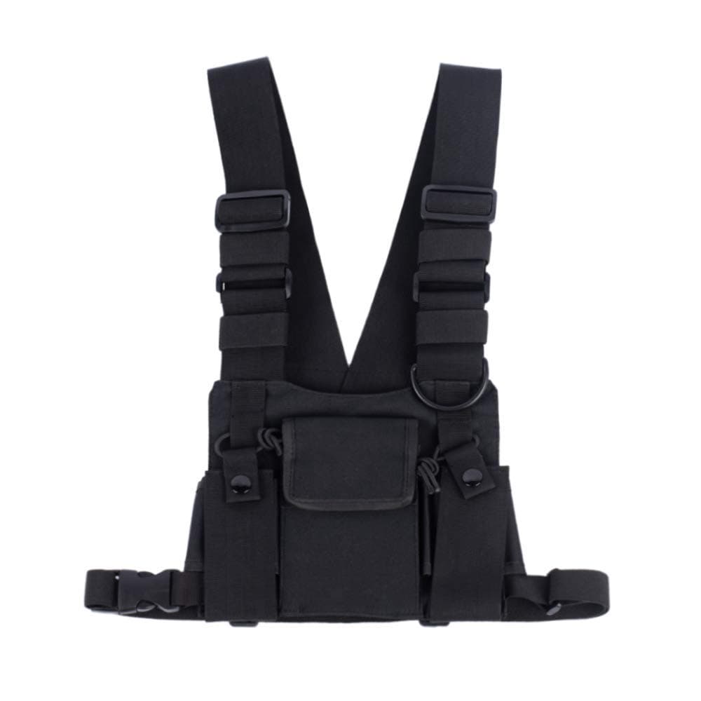 Universal Hands Free Radio Vest Chest Rig Harness Bag Holster Front Pack Pouch for Two Way Radio Walkie Talkie(Rescue Essentials) (Black)