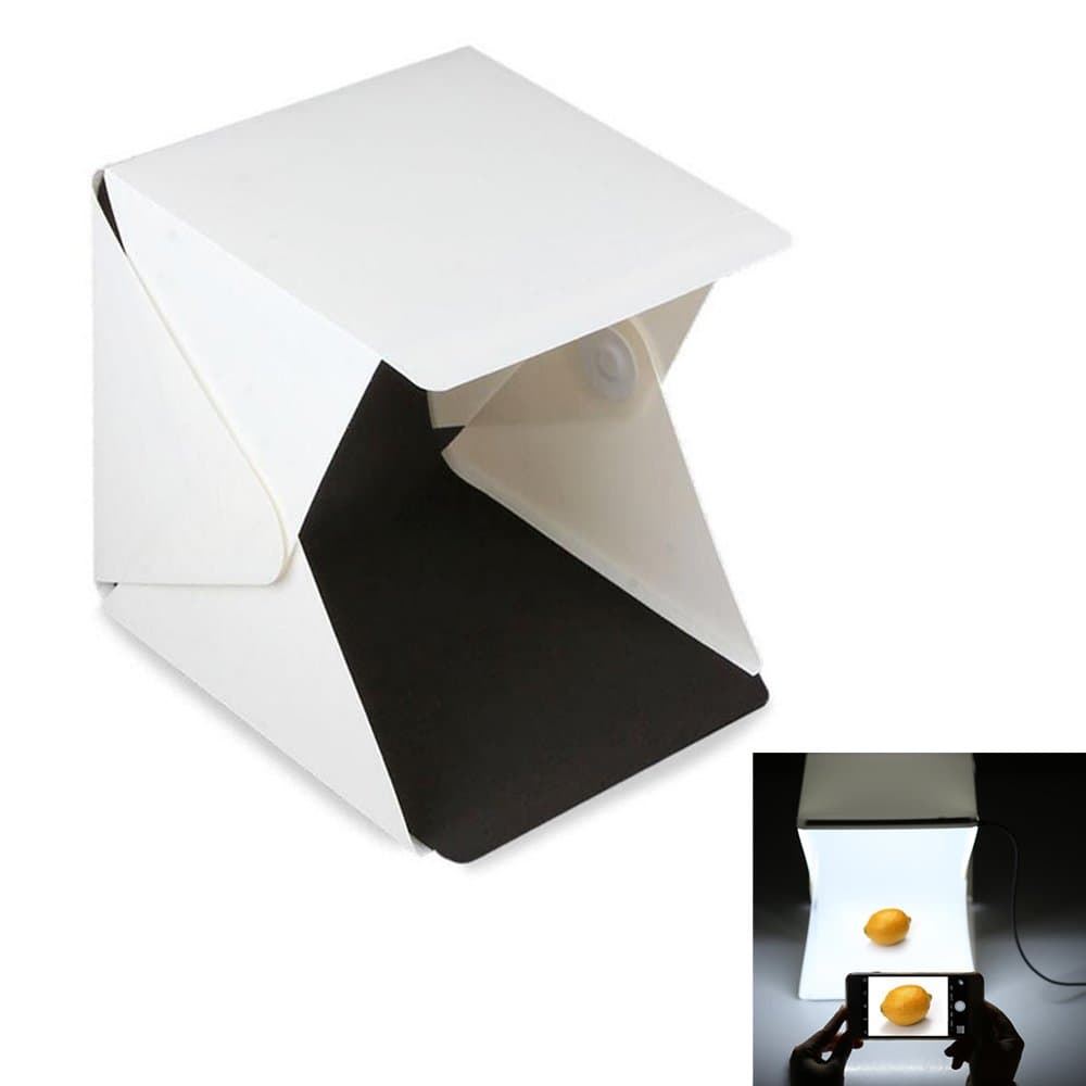 Mini Portable Photo Studio Tent Foldable Photography Light Room Light Box Kit with LED (22.6 * 23 * 24cm)+Two Blackgrounds (White and Black)