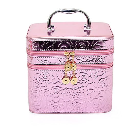 Double varnished leather on the make-up bag rose suit cosmetics bag with mirrors small cosmetic box ,pink
