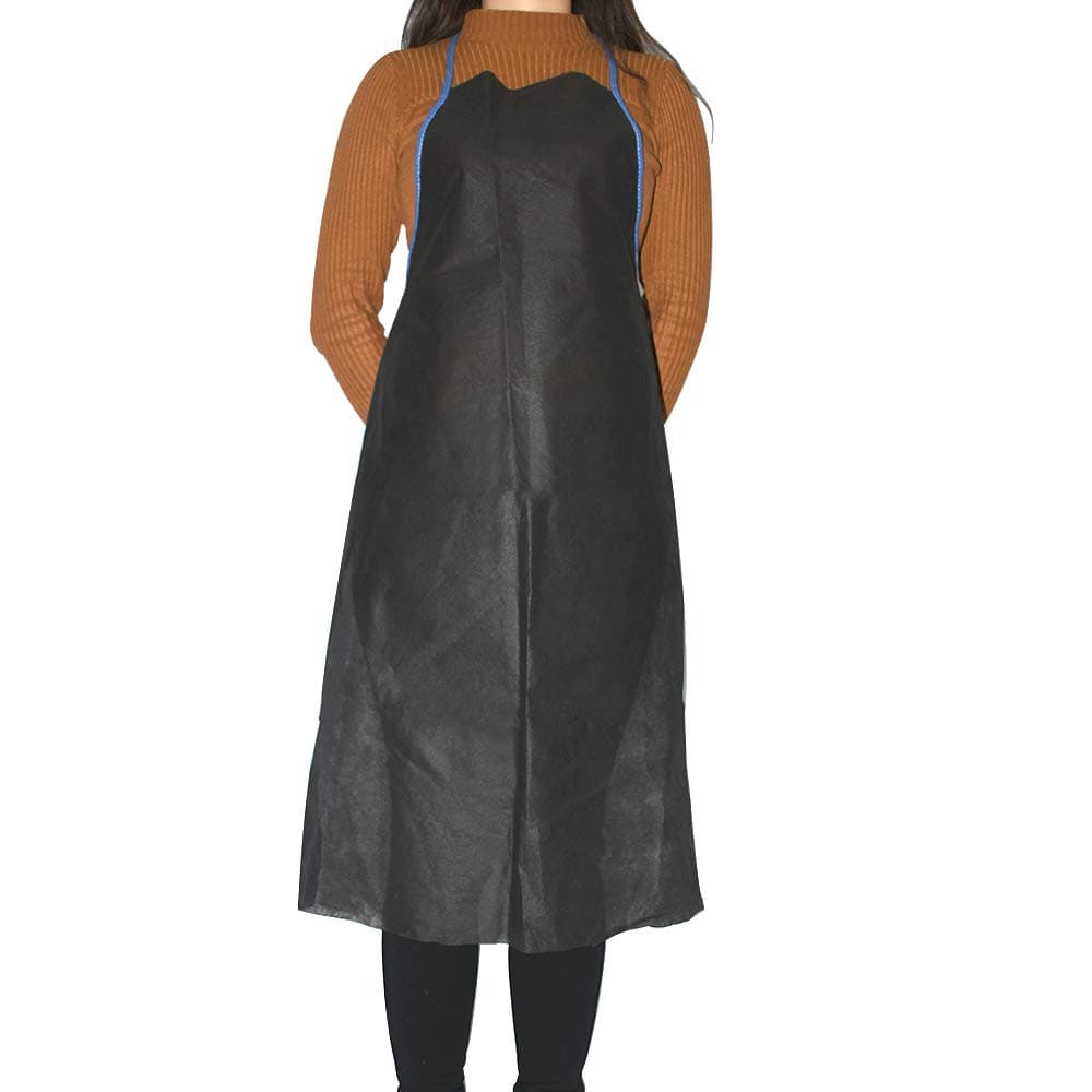 OKEKON Disposable Economical Non-woven Apron Fabric Polypropylene Thickness Bibs/Keep Clothing Clean/Great for Food Industry, Cooking, Painting, Dish washing,Picnic Party Aprons Lightweight 10PcsBlack