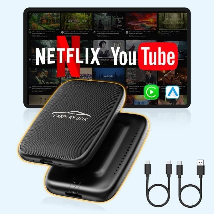 Wireless Carplay Adapter and Android Auto Wireless Support Netflix/YouTube/TF Card,Carplay Wireless Adapter with USBA-C and USBC-C Cables for iPhone Android,Magic Box Convert Wired to Wireless CarPlay