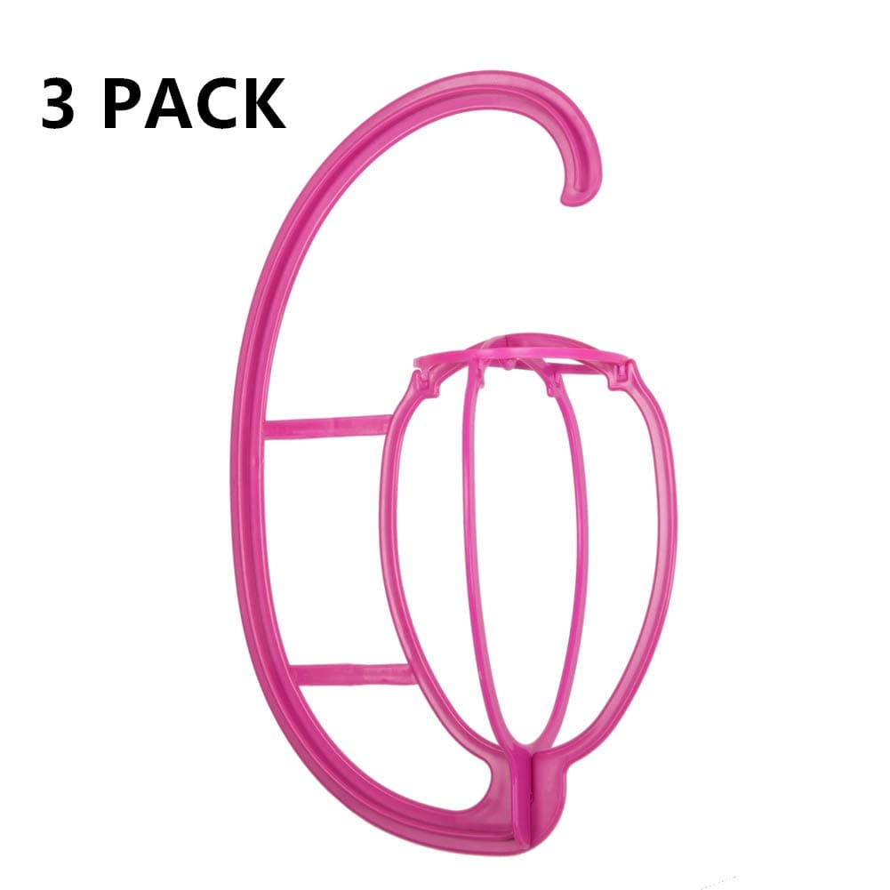 3 Pack Homegoal Wig Hanger, Portable Hanging Wig Stand for All Wigs and Hats, Collapsible Wig Dryer, Durable Wig Stand Tool Holder, Hat and Cap Holder (Pink)