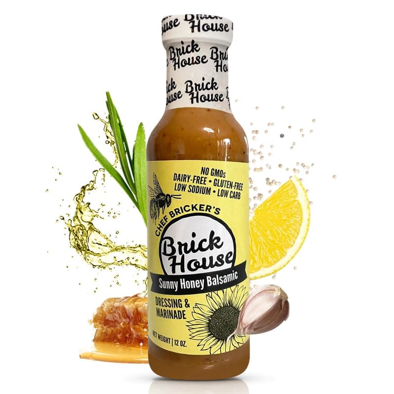 Brick House Sunny Honey Balsamic Vinaigrette Dressing & Marinade, 12oz - Low-Sodium, Low-Carb, Dairy-Free, Gluten-Free, Non-GMO, Balsamic Vinaigrette Salad Dressing, Keto-Friendly, Made in USA