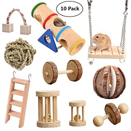 10 Pcs Hamster Chew Toys,Vankcp Natural Wooden Chew Toys Pets Teeth Care Molar Ball for Small Animals Cat Rabbits Rat Guinea Pig