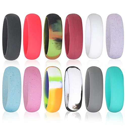 HOOPLE 12 Pack Silicone Wedding Rings for Women, Premium Grade Rubber Bands Wedding Band, Sports Gym Yoga Rubber Ring Comfortable Fit, Best Value Ring Pack Size 5-7 (Size 9)