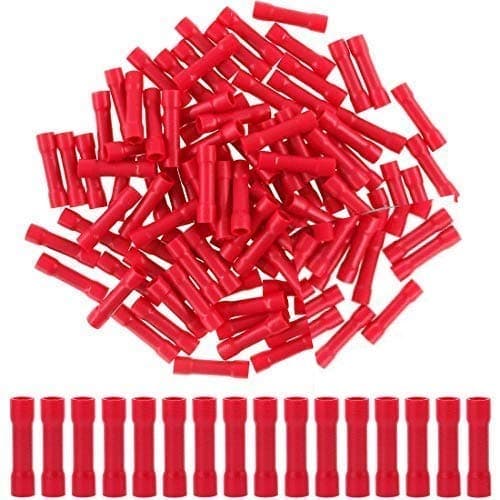 eHUB Fully Insulated Straight Butt Connector Electrical Wire Crimp Terminals - Pack of 100 Pieces (Red)