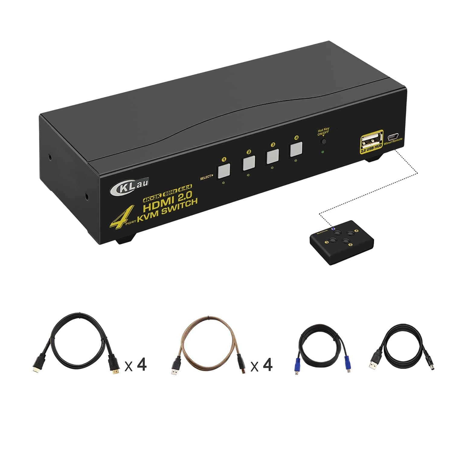 CKLau 4090x2060@60Hz 4:4:4 Ultra HD 4 Port HDMI KVM Switch with Cables Support HDMI 2.0, HDCP 2.2, HDR 10, EDID