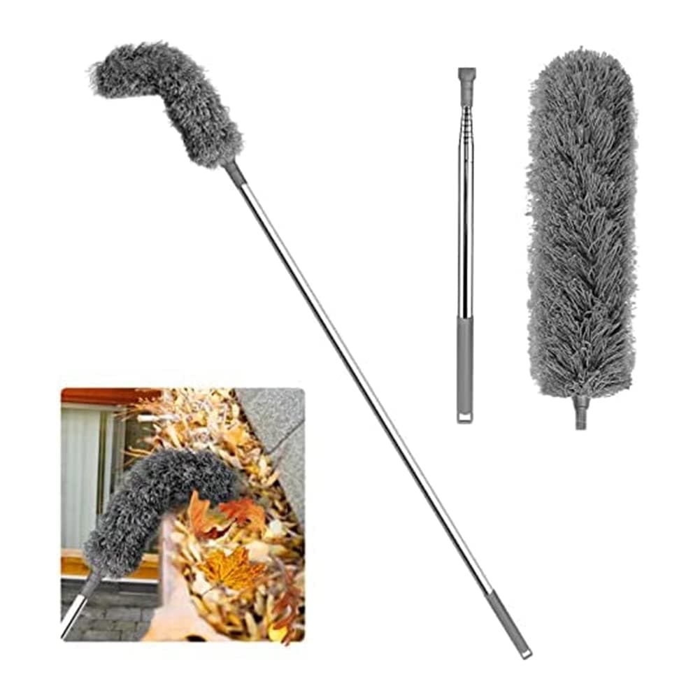 DciustfheGutter Cleaning Brush Roofing Tool with Telescopic Extendable Pole 8.2Ft Guard Cleaner Tool Easy Leave, grey
