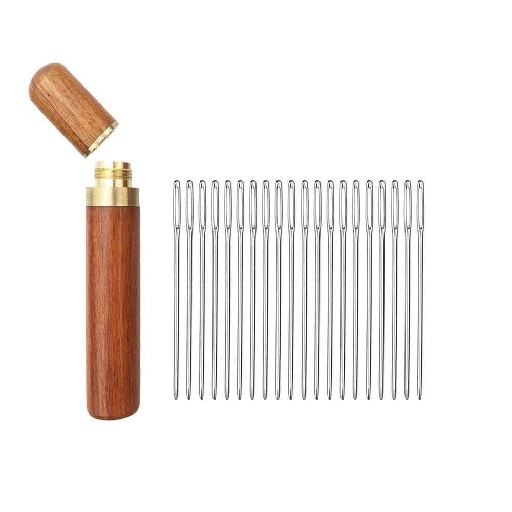 MIUSIE Convenient Needle Storage,Versatile Wooden Needle Case with Smooth Touch ,Sewing Supplies with 20 Pieces Big-Eye Stitching Needles for Stitching/Sewing/Embroidery