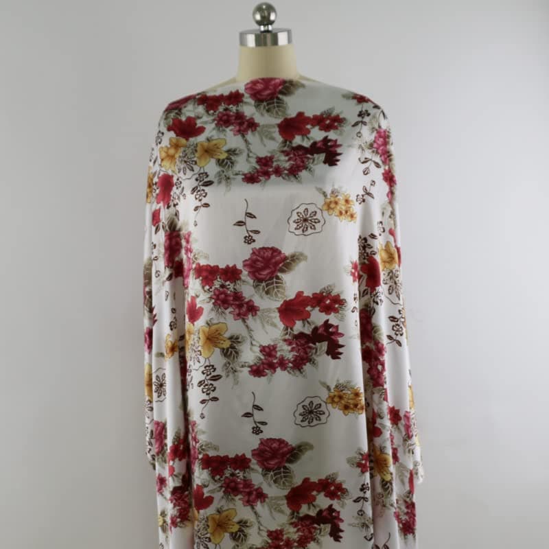 100cm*148cm Vintage Flowers Print Satin Fabric Cloth Soft Polyester Charmeuse Lining Scarf Pajamas Fabric Hairband Headwear Material (Color 8)