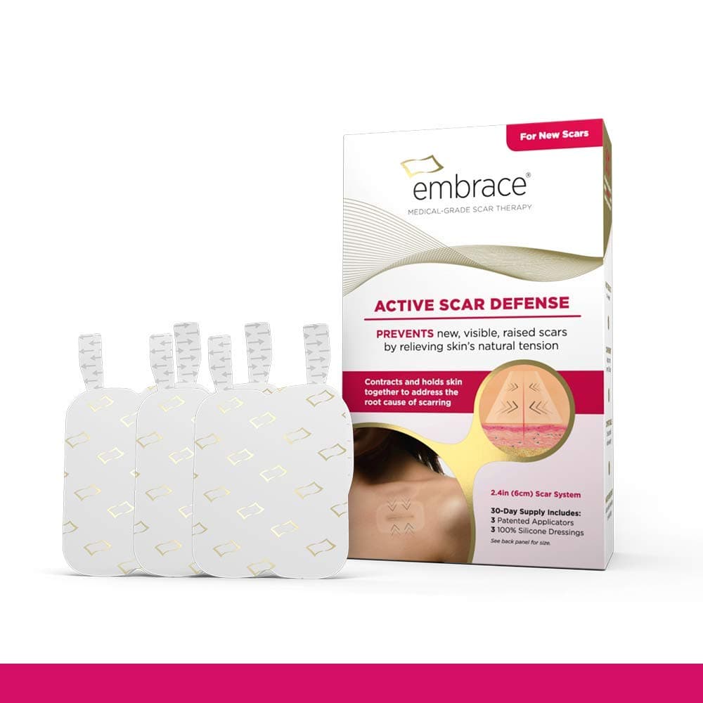 - Embrace Active Scar Defense for New Scars, FDA-Cleared Silicone Scar Sheets, 2.4 Inch, Medium, 60 Day Supply (Recommended Treatment)