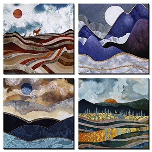 CANVASZON Deer Large Canvas Prints Abstract Canvas Wall Art Framed Abstract Landscape Painting for Bedroom Decoration 50x50cm 4pcs/Set