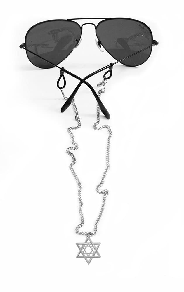 Sintillia Jewish Star of David Backlace Statement Sunglass Strap, Glasses Chain, Eyeglass Cord, Silver (Silver with Clear Attachments)