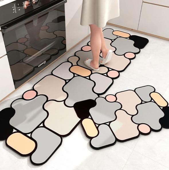 Cloyster 2 Pieces Cushioned Non-Slip Rubber Back Kitchen Runner Set Floor Mats Bathroom Rug Doormat Runner,(Short MAT - 28 * 17 INCH, Long MAT - 17 * 47 INCH) Kitchen (Multi)