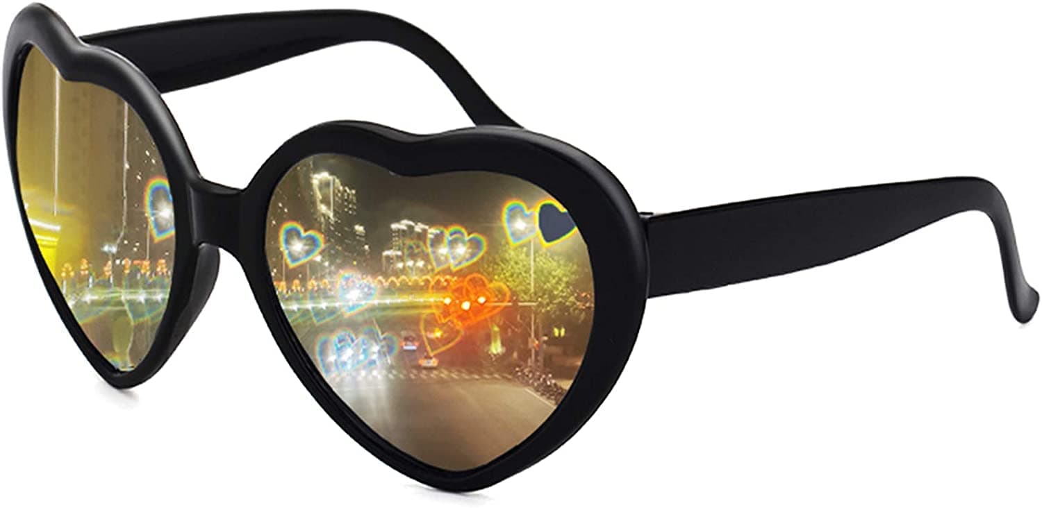 Jubilant Heart Sunglasses Heart Effect Diffraction Glasses Festival Party Rave Light Accessories Heart Glasses UV400 Protection