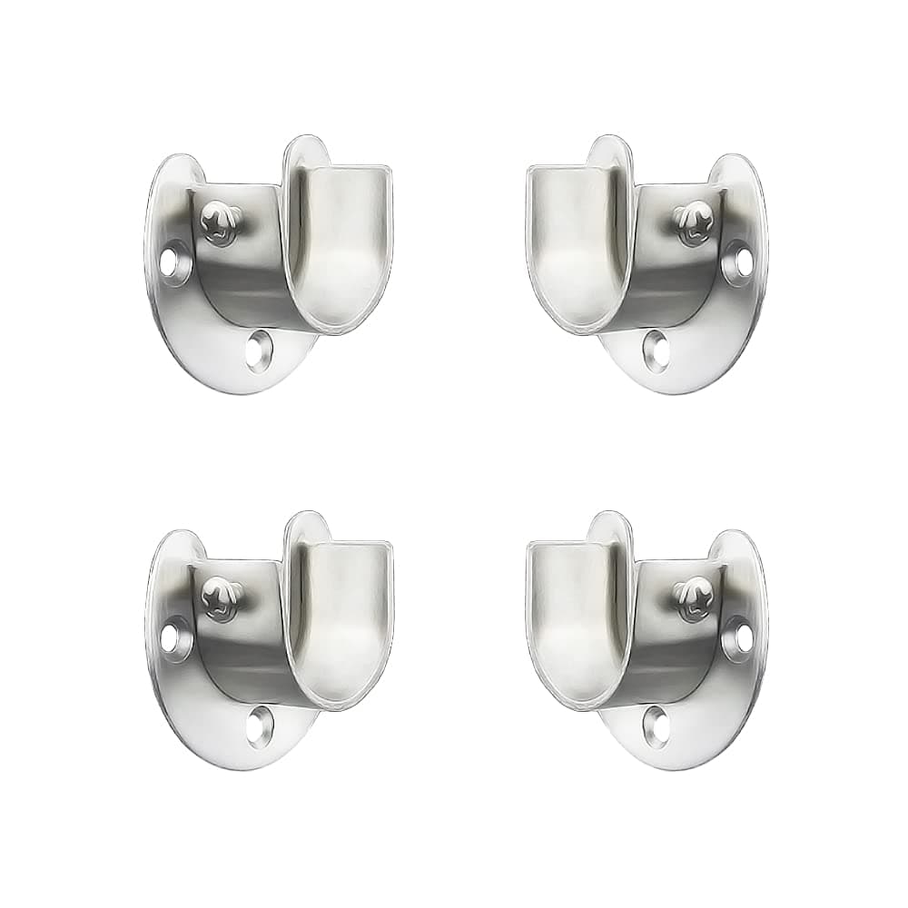 Stainless steel Wardrobe Closet Rod Bracket, U-Shaped Open type Socket bracket, Shower Curtain Rod Pole End Supports Sockets Flange (1 INCH, 4 PACK)