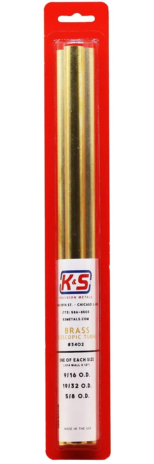 K&S Precision Metals Round Brass Telescopic Tubing Assortment 3402 – 3 Tubes, 9/16" to 5/8" OD, 12" Length, 0.014" Wall (Large) – DIY Projects, Made in USA