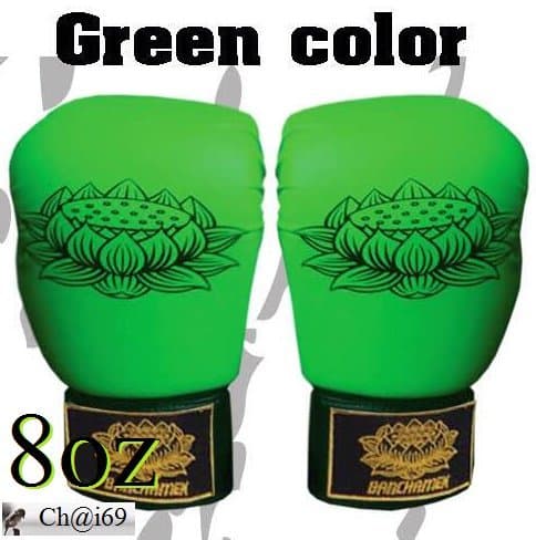 Buakaw Banchamek Boxing Gloves (Leatherette) Green-black Color, Size 8oz