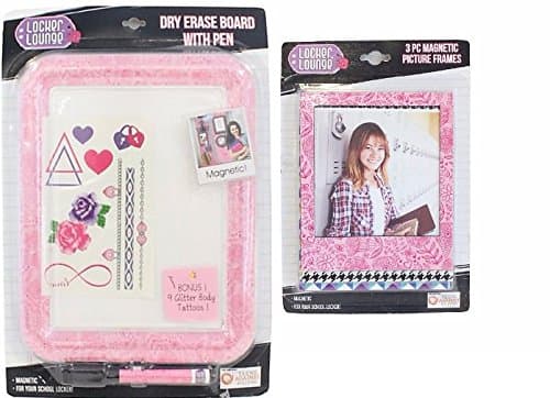 Locker Lounge (TM) Pink Multi Floral Print Magnetic Dry Erase Board w/ Matching 3 Pc Magnetic Picture Frames