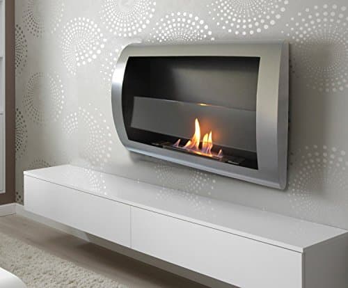 Chic Fireplaces Charleston Wall Mount Ventless Bio Ethanol Fireplace with Burner Insert, Grey Metal