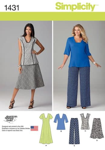 Simplicity American Sewing Guild Pattern 1431 Women's Dress or Tunic, Pants and Skirt Size 20W-28W