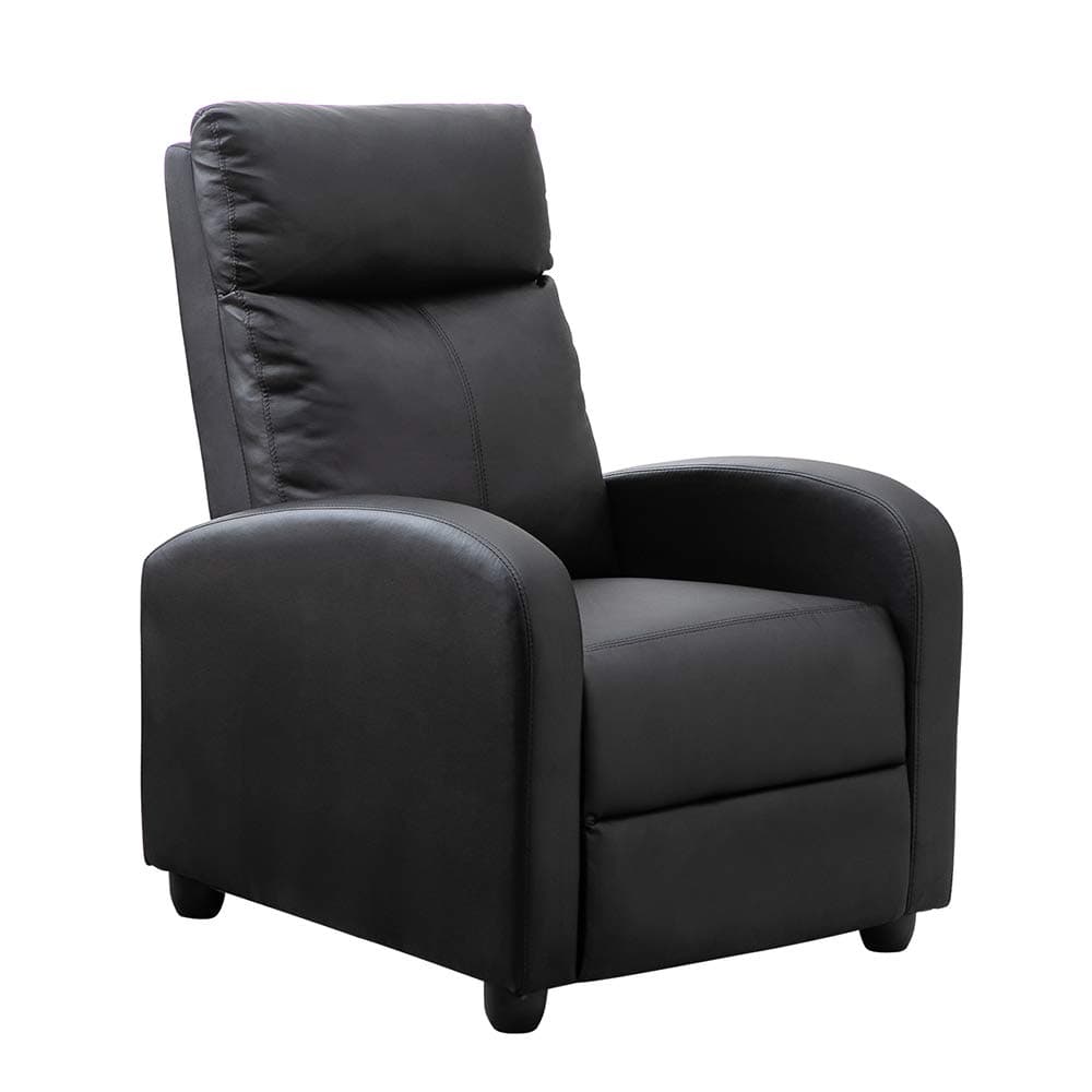 Homesailing EU Faux Leather Recliner Headrest Reclining Chair Padded Back Armchair with Solid Wood Legs Single Sofa Chair Adjustable for Lounge Living Room Bedroom Cinema Gaming Black
