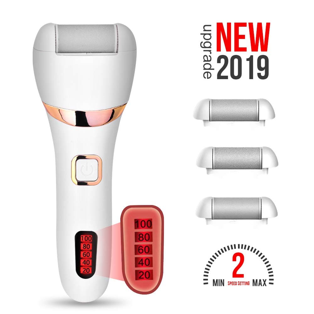 WaVes Hard Skin Remover,Proffessinal Waterproof electric foot file with LED Power display, Come with 3 Roller Heads and 1 Cleaning Brush