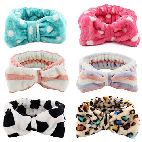 Kaide Pack of 6 Women Fashion Lovely Soft Carol Fleece Bowknot Bow Makeup Cosmetic Shower Elastic Hairlace Headband Hairband