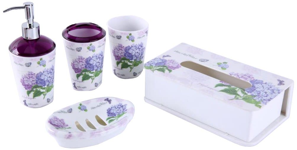 Shall Housewares International 8918H 5 Piece Melamine Bathroom Set, Hydrangea