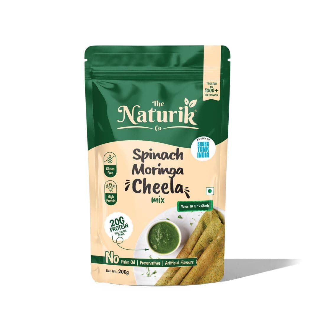Spinach Moringa Cheela Mix 200g by Naturik - Ready to Cook Chilla/Dosa Mix| Healthy & Instant Breakfast | Anytime Snack for Kids and Family | As Seen On Shark Tank
