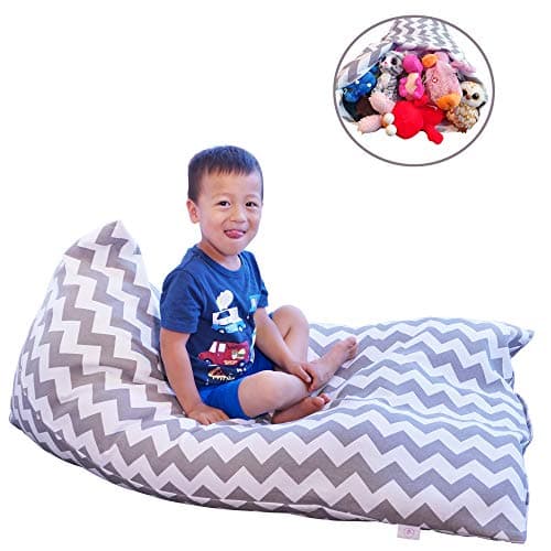 LeTime Stuffed Animal Bean Bag Chair | Extra-Large 55gal/208L | Stuffed Animal Storage, Bean Bag Chair, Storage Bean Bag, Grey Chevron Cotton Canvas, Converting 90+ Plush Toys into Lounger Chair