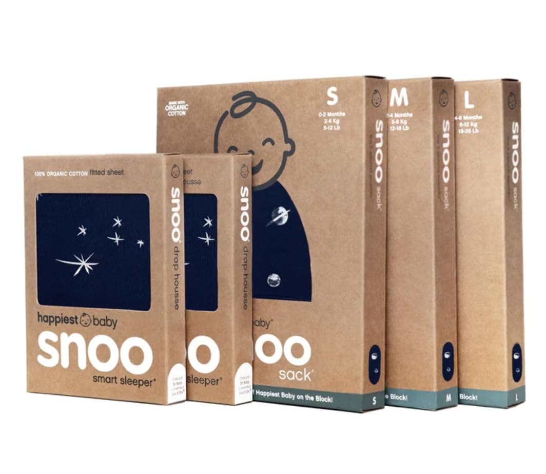Happiest Baby The Big Bundle オーガニックコットン100% - SNOOサック3枚とSNOOバシネットボックスシーツ2枚(ミッドナイト)