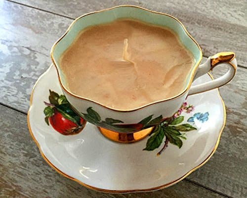 Teacup Candle - Vintage Queen Anne China Red Apple Design with Champagne Sugar Scented Soy Wax Candle