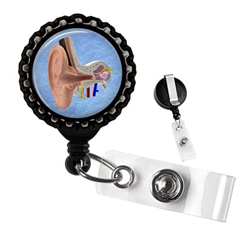 Eardrum Anatomy Black Retractable Badge Reel ID Tag Holder by Geek Badges