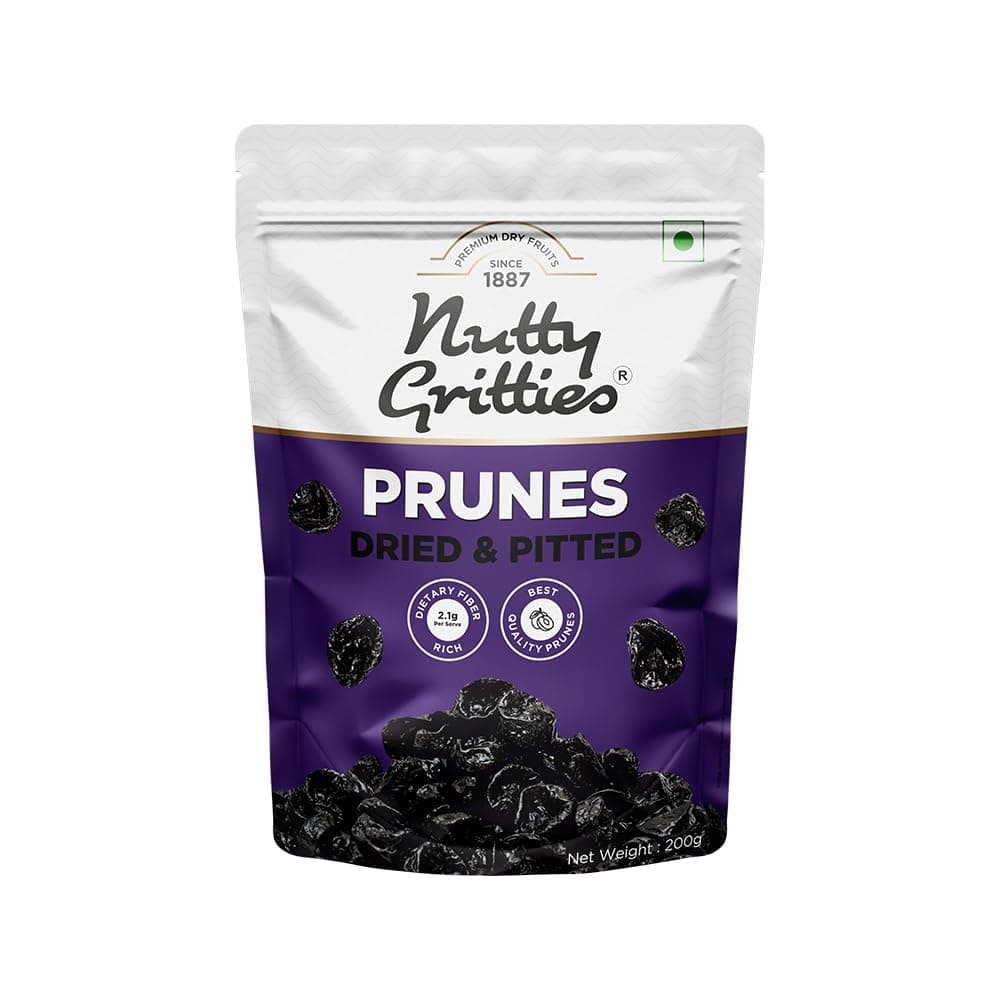 Nutty Gritties California Pitted Prunes - Dried Fruit Plums | Resealable Pouch (Pack of 2-200GMS Each) - 400GMS