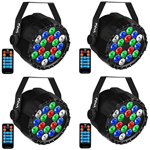 DJ Lights CrtWorld Mini RGBW 18 LED Stage Lights By Remoter And DMX Control For Christmas Wedding Parties (4 Pack)