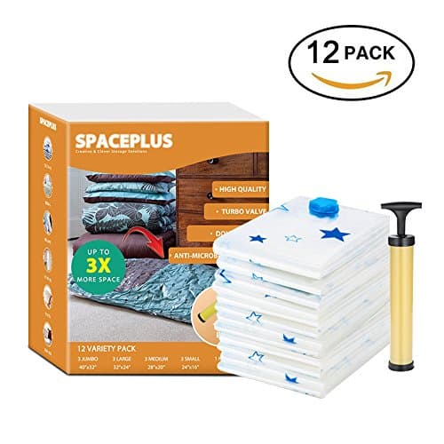 Space Saver Vacuum Seal Storage Bags 12 Packs with Hand Pump, Works with Any Vacuum Cleaner, Vacuum Compression Bags for Comforters Clothes Blankets (3 x Jumbo, 3 x Large, 3 x Medium, 3 x Small)