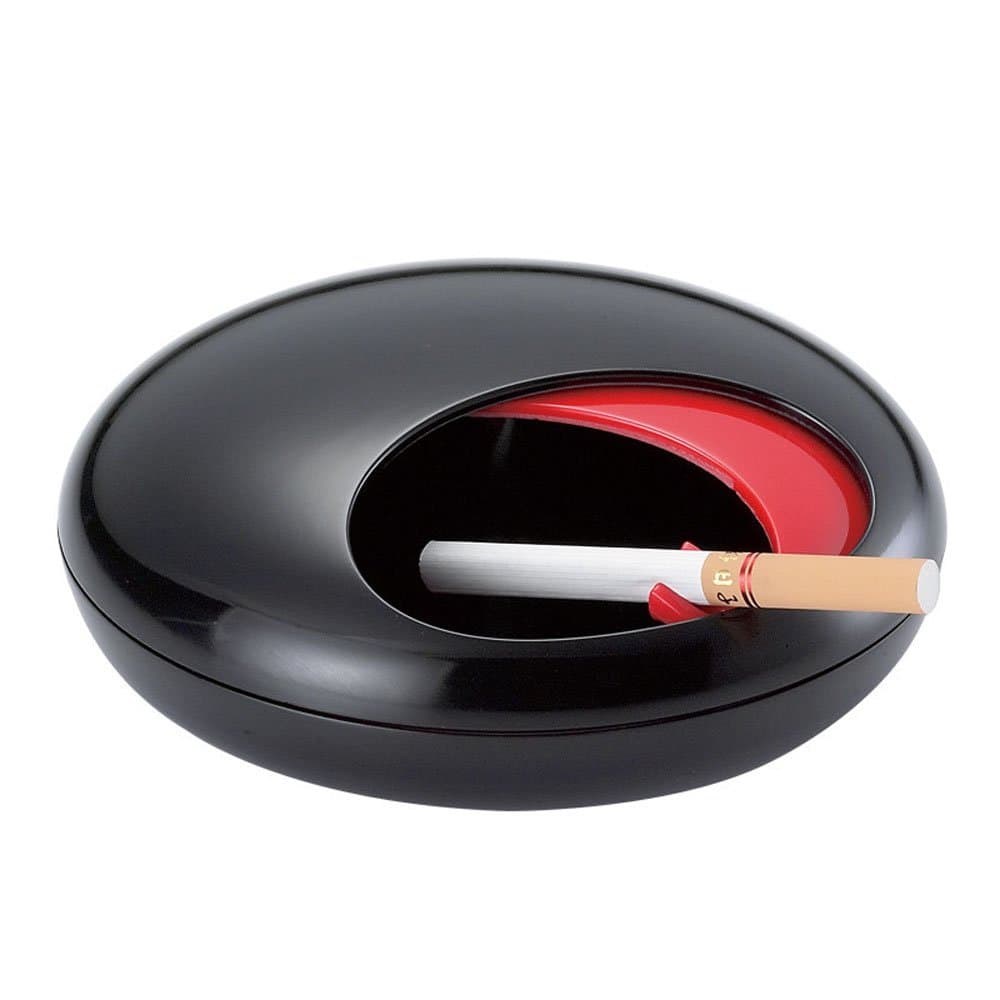 Sujeetec Windproof Ashtray with Lid Portable Ashtray with Spinning Lid Novelty Gift Decoration Ash Tray for Living Room Office Indoor Outdoor (Black+Red)