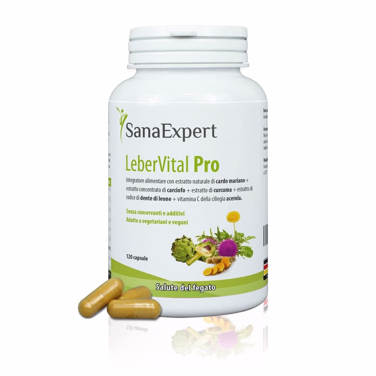 SanaExpertLeberVital Pro | PURIFICATION FOR LIVER AND KIDNEYS | with milk thistle, artichoke and turmeric extract(120 capsules). 100% natural vegan ingredients. Made in Germany