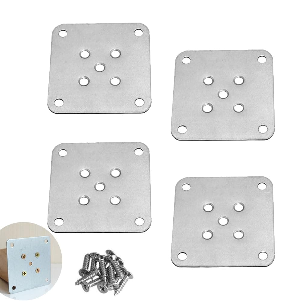 4 Pack Leg Mounting Plates Furniture Wooden Legs Mount Flat T-Plate Connector Attachment Bracket Base with Screws for Sofa Cabinet Chair Couche Seat Repair Replacement DIY