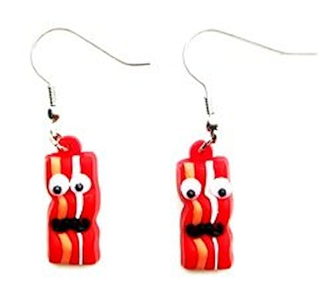 Bacon Earrings with Google Eyes and Mustache #2